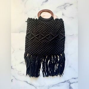 NEW WITH TAGS Danielle Nicole Black Macramé Fringe Vacation Handbag